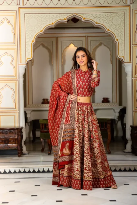 Red Mix Bagru Print Cotton Lehanga Choli