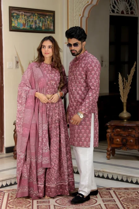 Bagru Daabu Print Cotton Couple Lehanga Choli