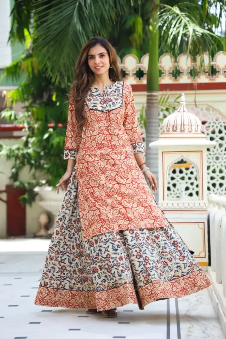 Bagru Print Cotton Kurti Skirt Dress