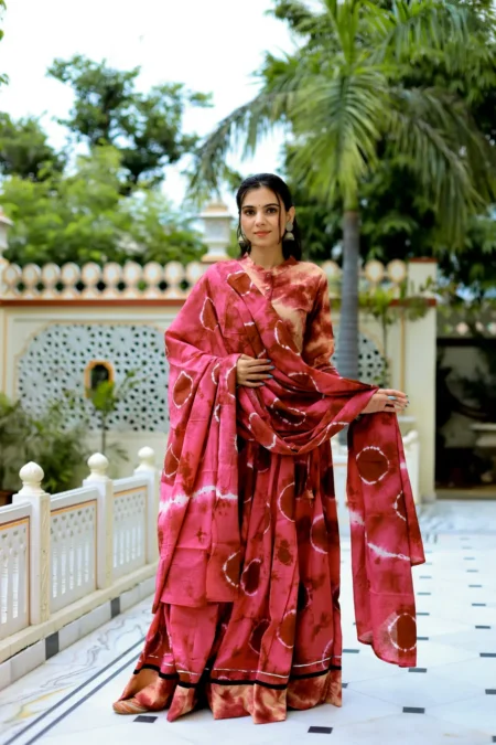 Maroon Tie Dye Cotton Lehanga Choli