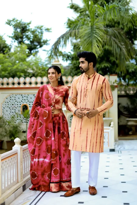 Tie Dye Peach & Maroon Cotton Couple Chaniya Choli