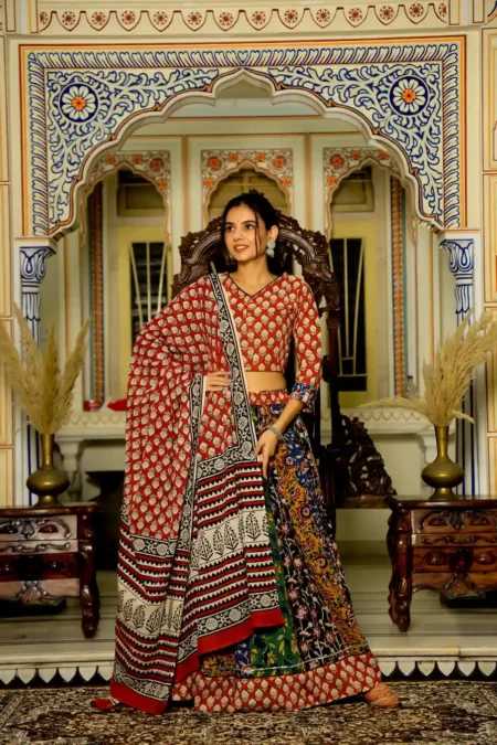Multi Colour Bagru Printed  Cotton Lehanga Choli