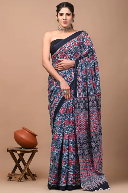 Kalamkari Print Cotton Mulmul Saree