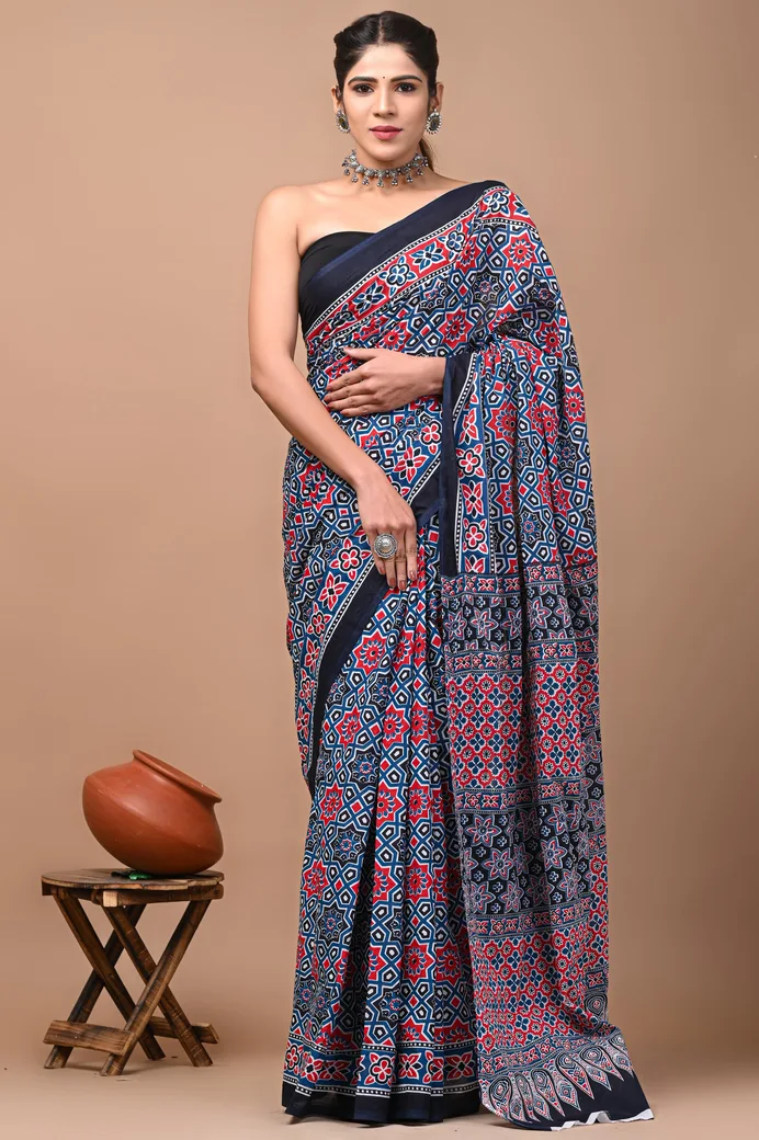Kalamkari Print Cotton Mulmul Saree