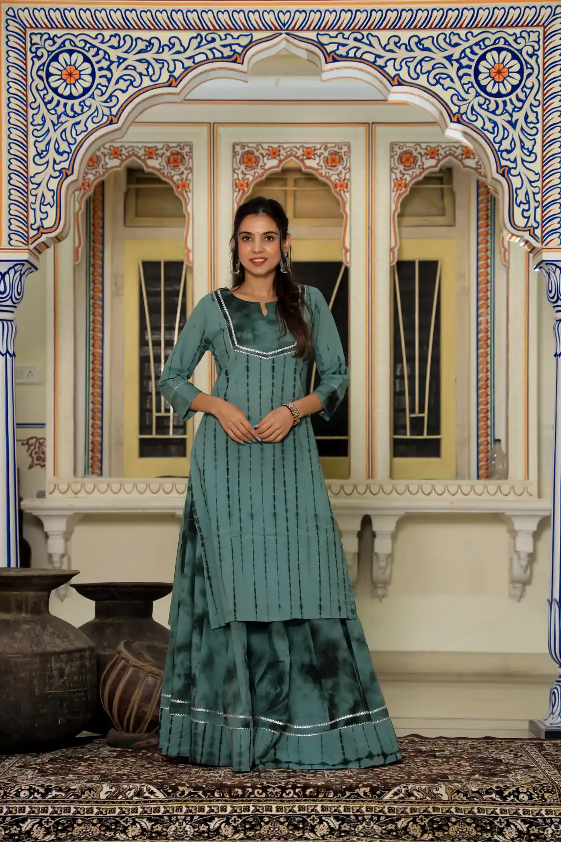 Tie Dye Print Cotton Kurti Skirt Dress