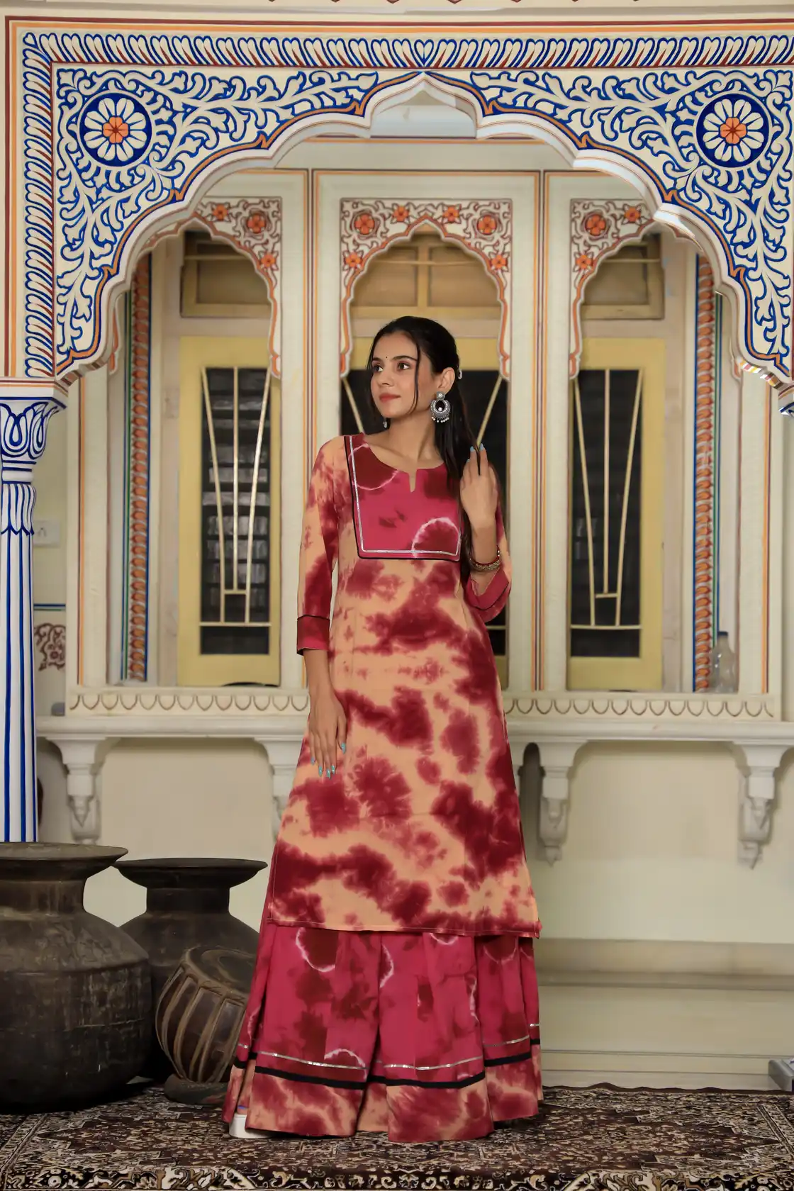 Shibori Print Cotton Kurti Skirt Dress