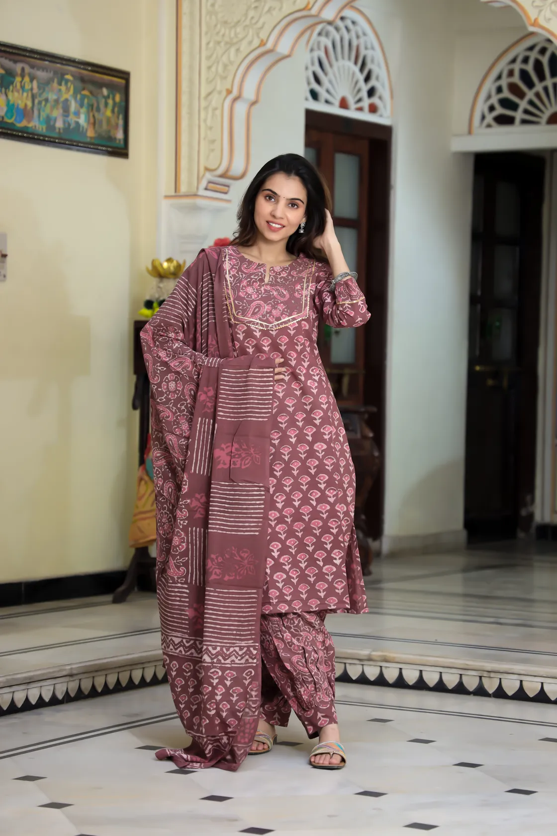 Pink Brodex Daabu Print Cotton Afghani Suit