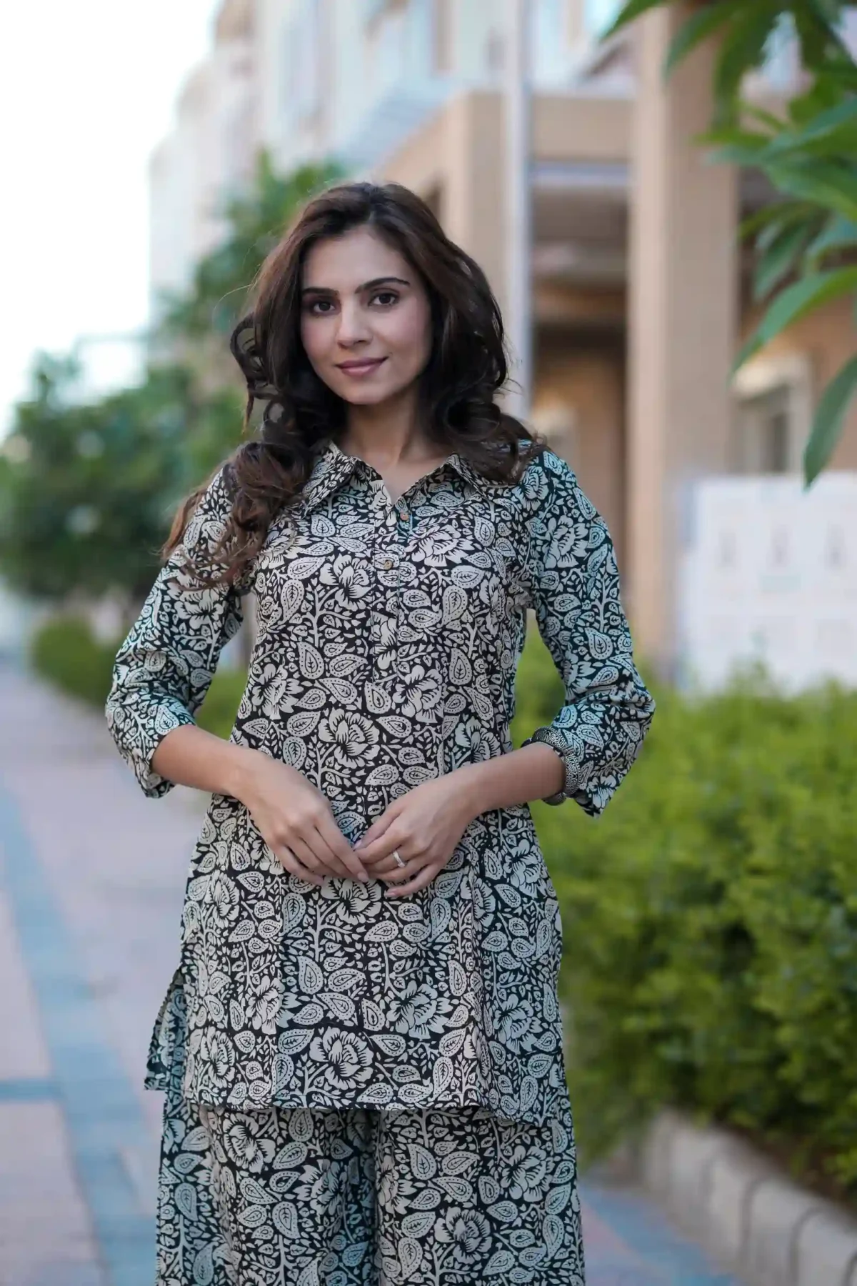 Black Bagru Print Cotton Kurti Plaazo - Image 2