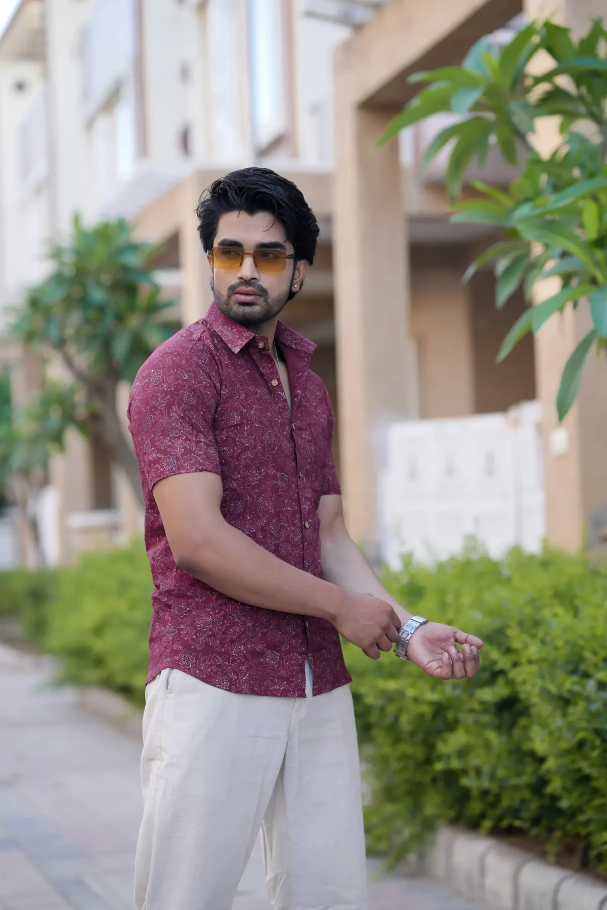 Maroon Bagru Print Cotton Half Sleeve Shirt - Image 2