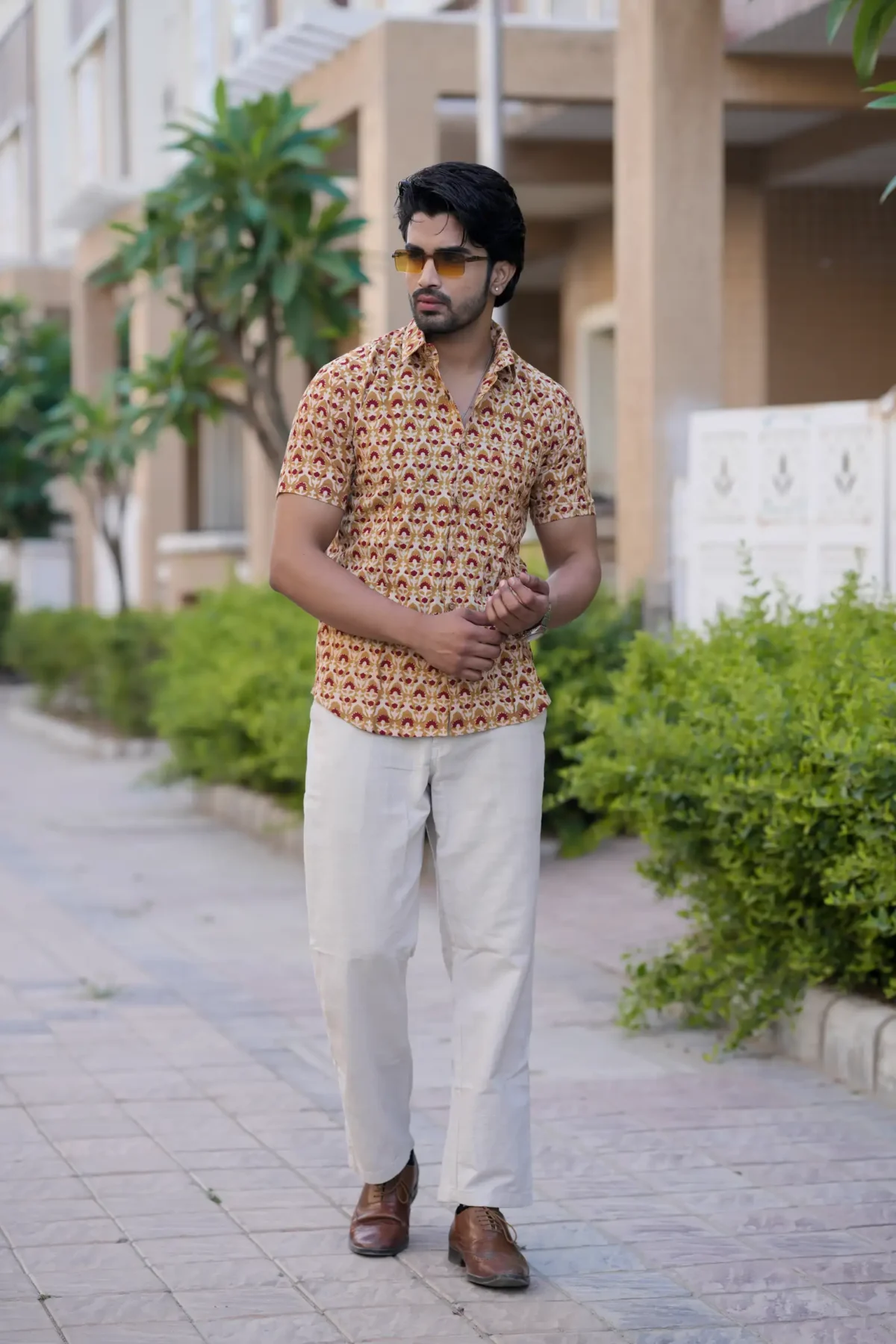 Brown Bagru Print Cotton Half Sleeve Shirt - Image 2