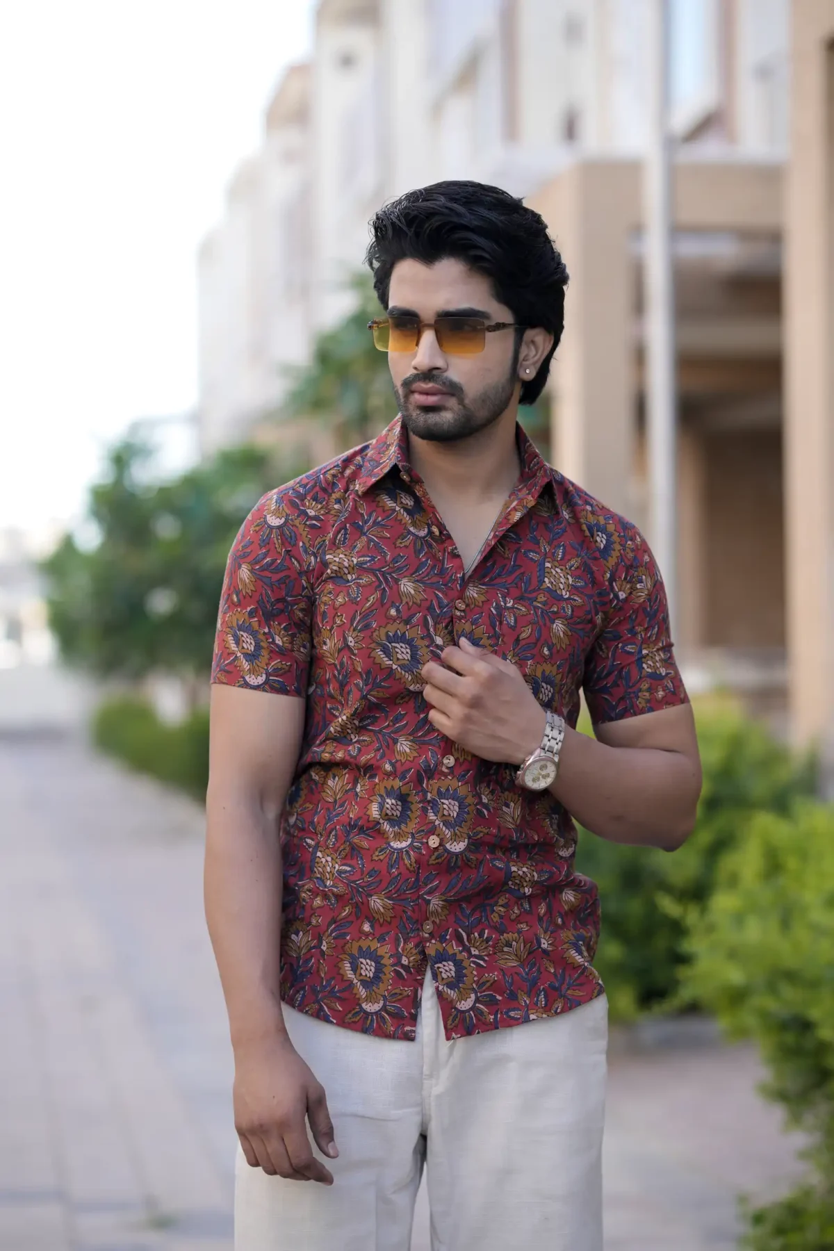 Kalamkari Print Cotton Half Sleeve Shirt - Image 3