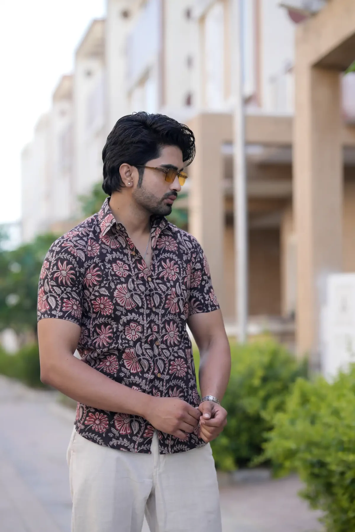Black Kalamkari Print Cotton Half Sleeve Shirt - Image 2