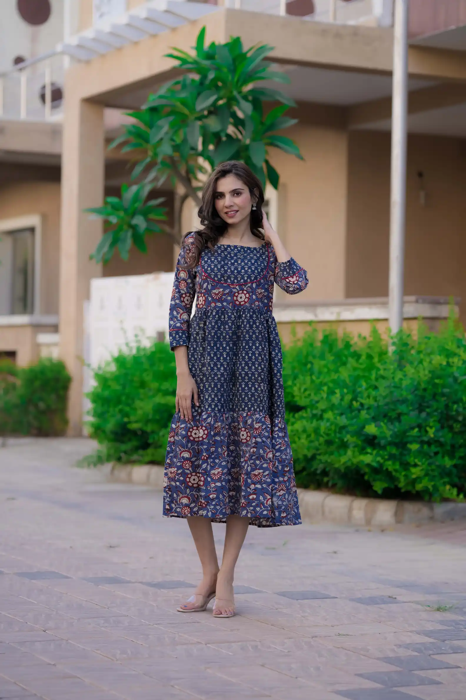 Blue Bagru Print Cotton Kurti ( Tunic )