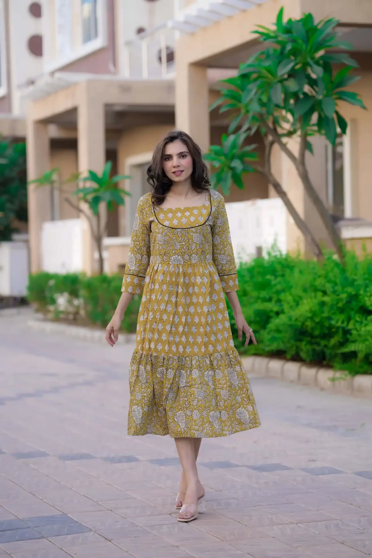 Yellow Bagru Print Cotton Kurti ( Tunic ) - Image 3