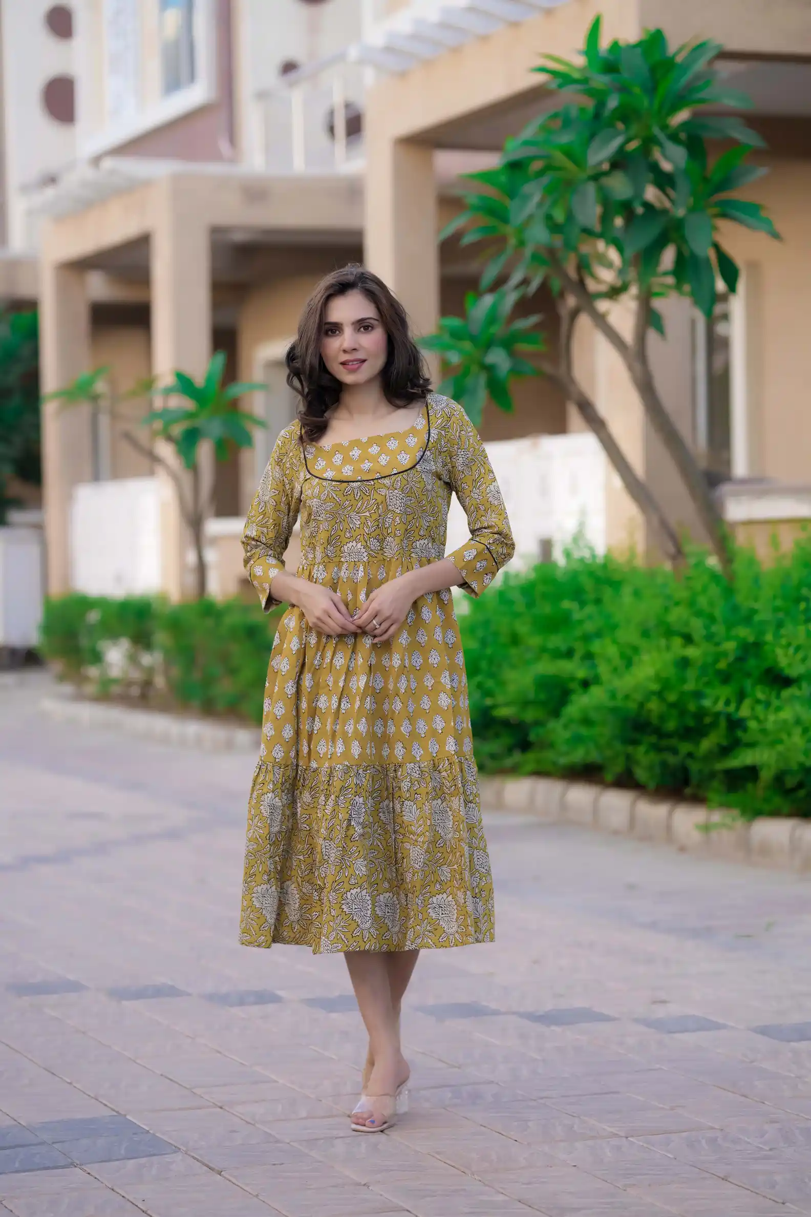 Yellow Bagru Print Cotton Kurti ( Tunic )