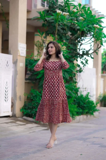 Red Bagru Print Cotton Kurti ( Tunic )