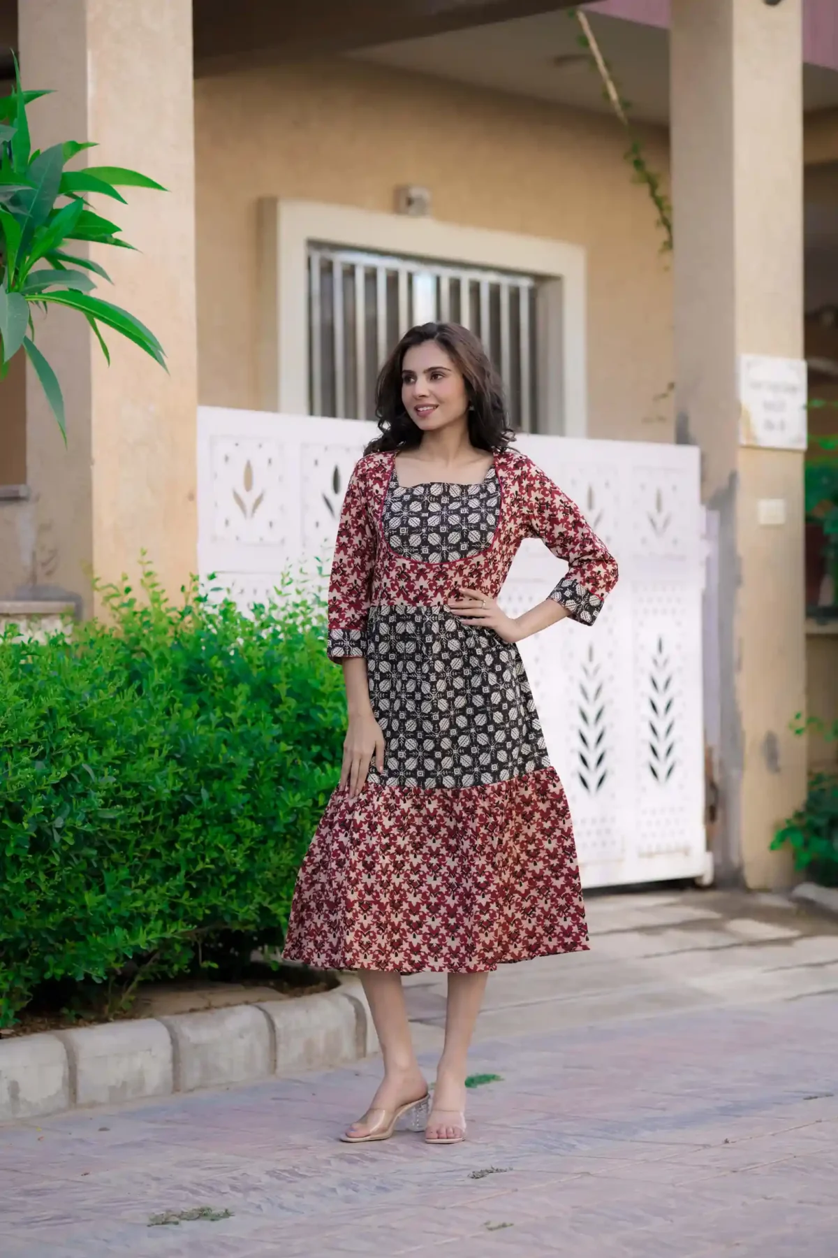 Red & Black Bagru Print Cotton Kurti ( Tunic ) - Image 3
