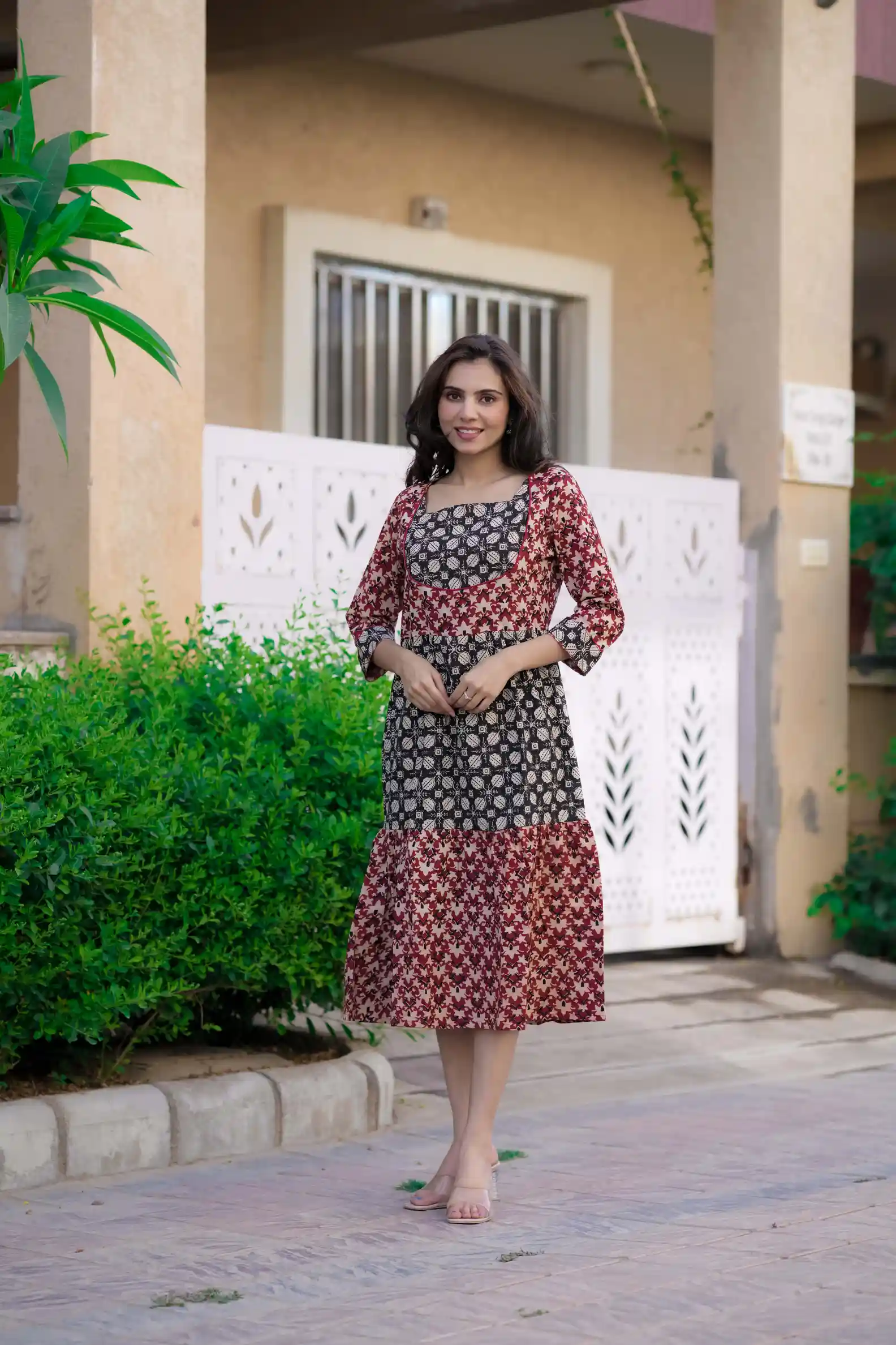 Red & Black Bagru Print Cotton Kurti ( Tunic )
