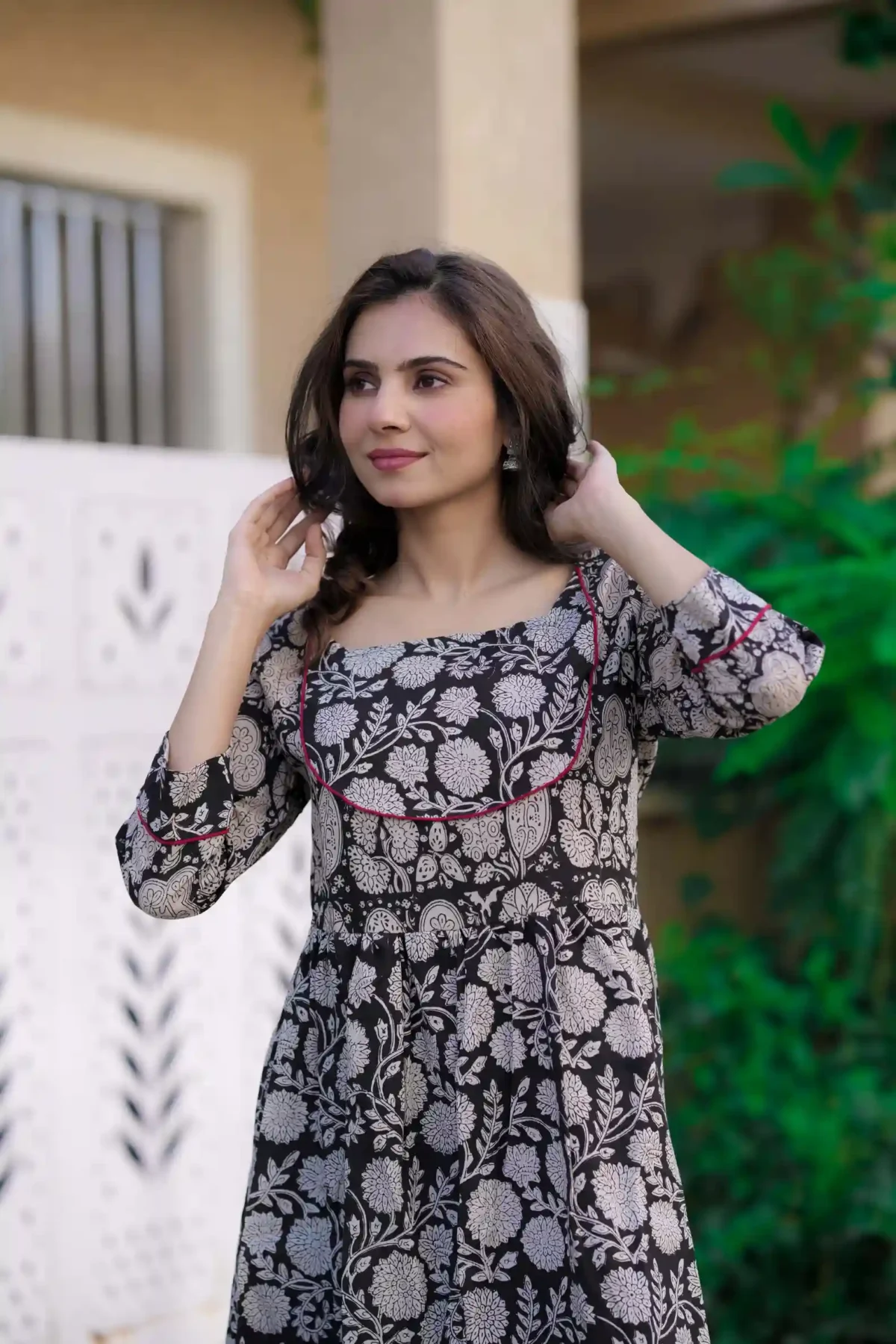 Black Bagru Print Cotton Kurti ( Tunic ) - Image 2