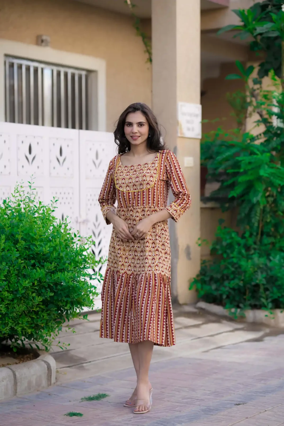 Brown & Red Bagru Print Cotton Kurti ( Tunic ) - Image 3