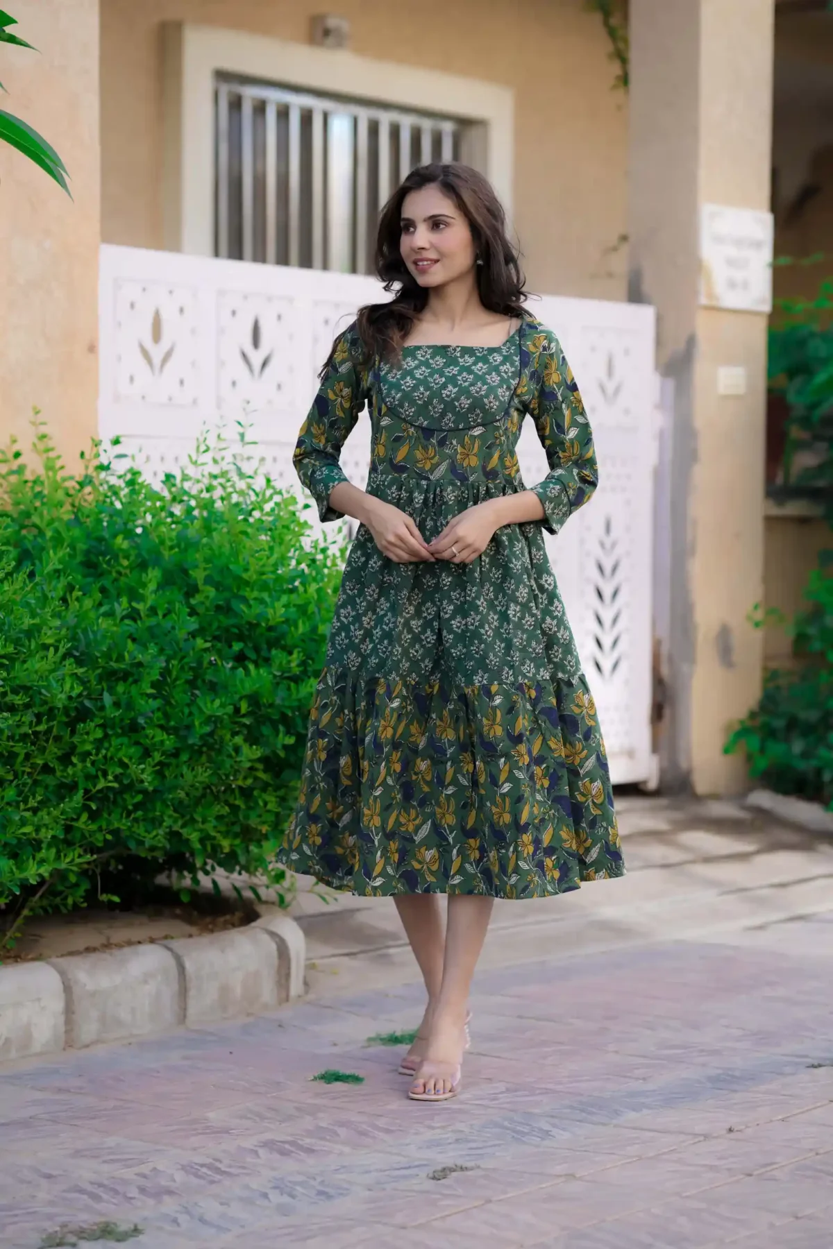 Green Bagru Print Cotton Kurti ( Tunic )