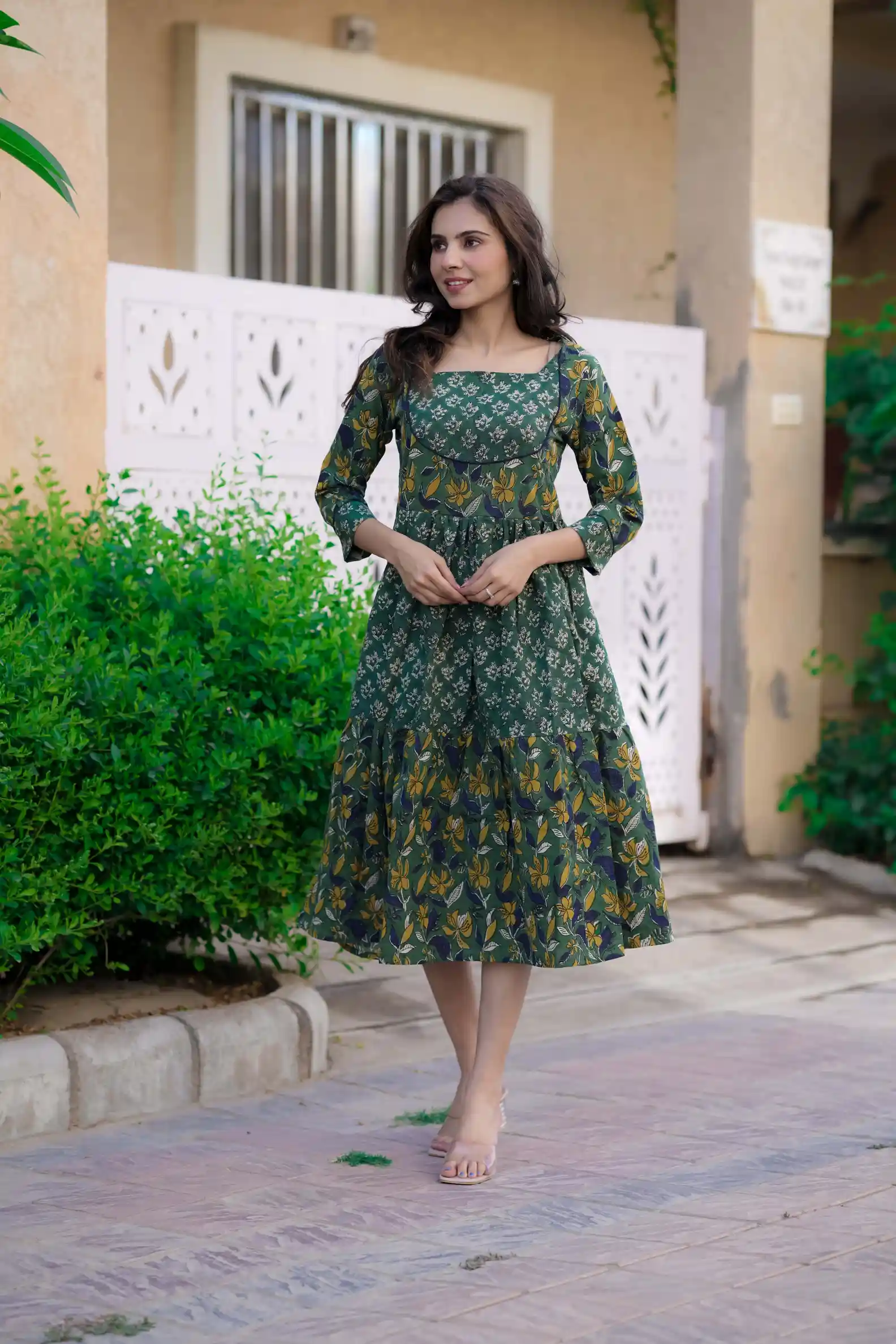 Green Bagru Print Cotton Kurti ( Tunic )