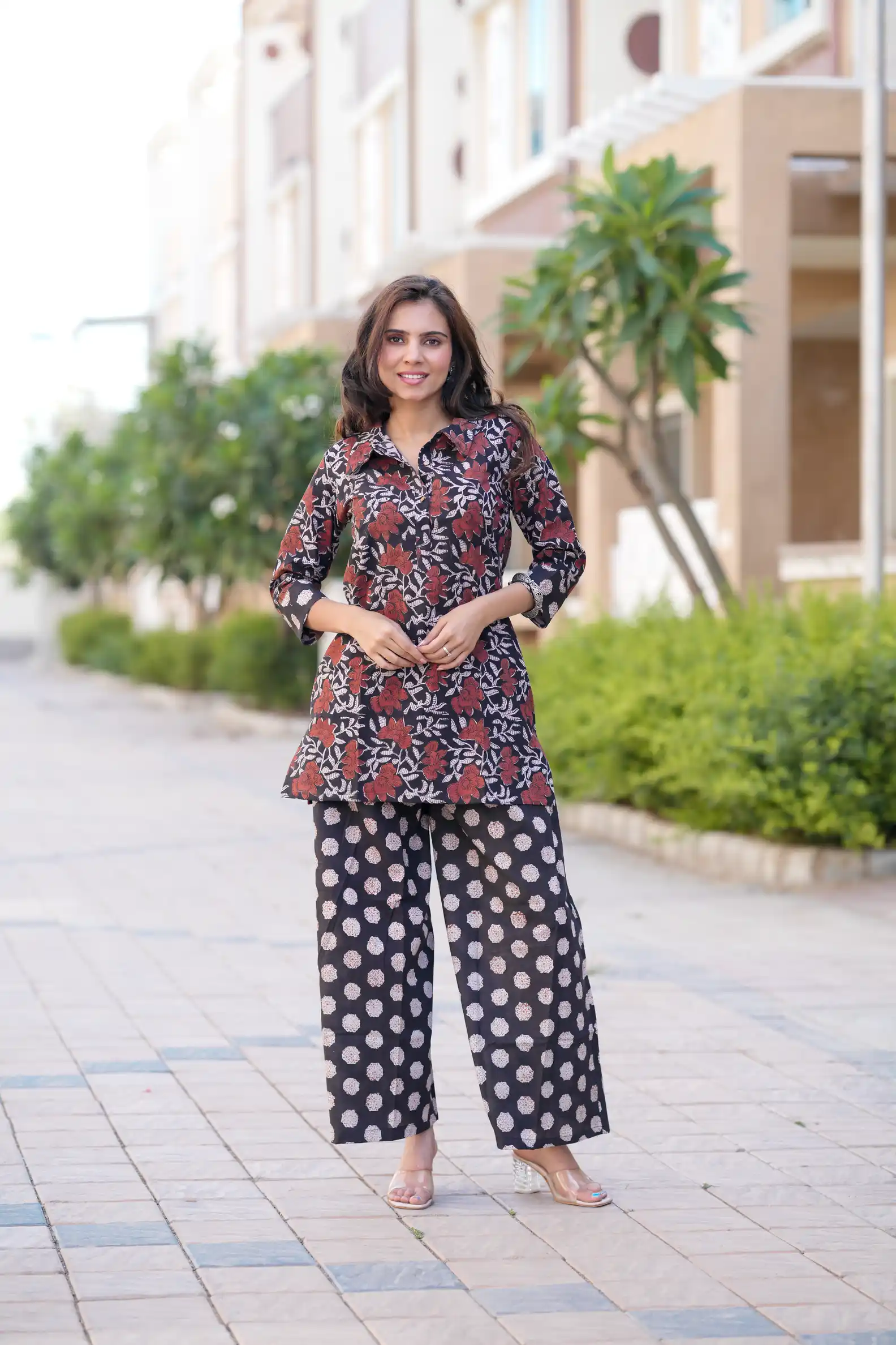 Black Kalamkari Bagru Print Cotton Kurti Plaazo
