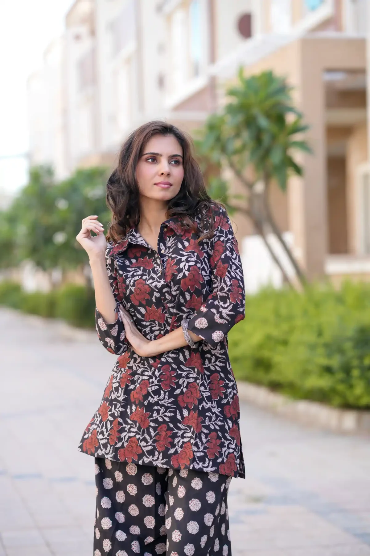 Black Kalamkari Bagru Print Cotton Kurti Plaazo - Image 2