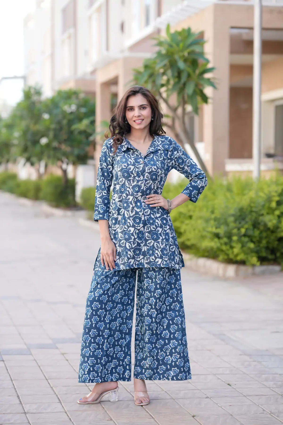 Indigo Kashish Bagru Print Cotton Kurti Plaazo - Image 3