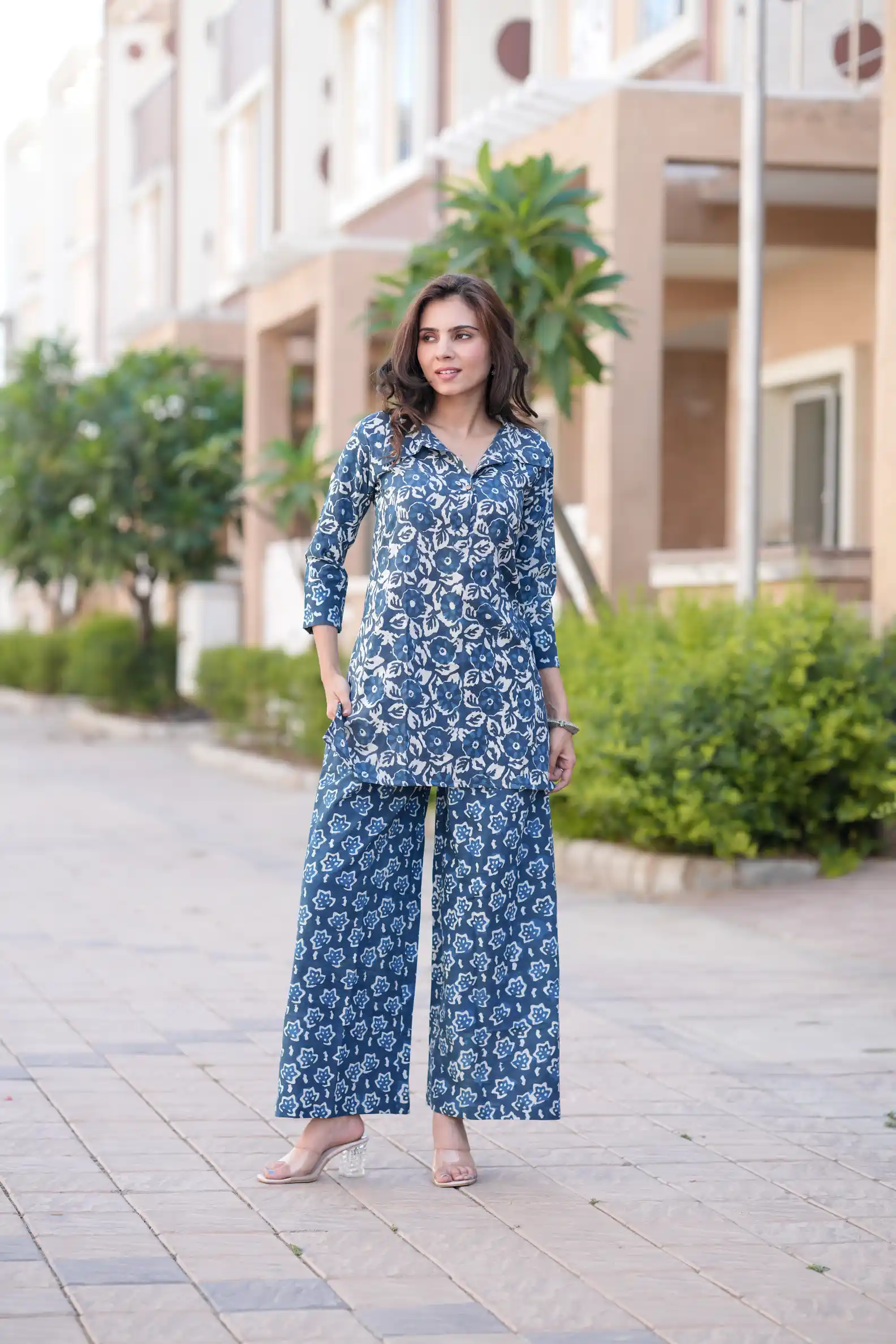 Indigo Kashish Bagru Print Cotton Kurti Plaazo