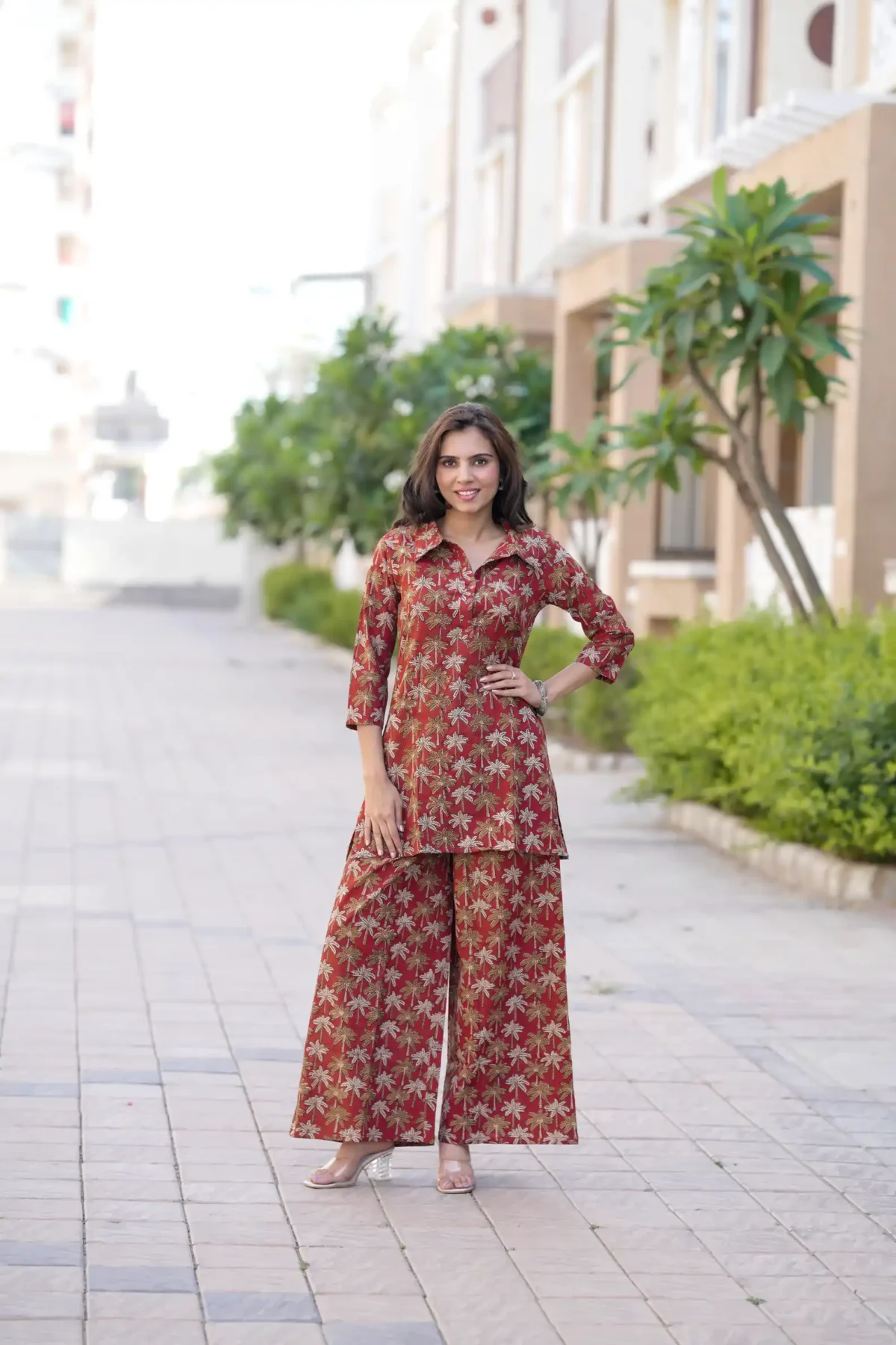 Red Bagru Print Cotton Kurti Plaazo - Image 3