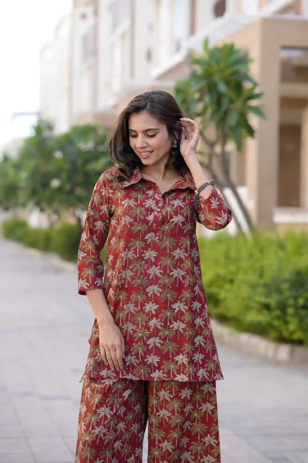 Red Bagru Print Cotton Kurti Plaazo - Image 2