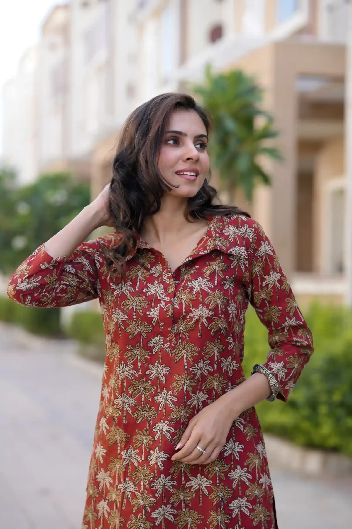 Red Bagru Print Cotton Kurti Plaazo - Image 4