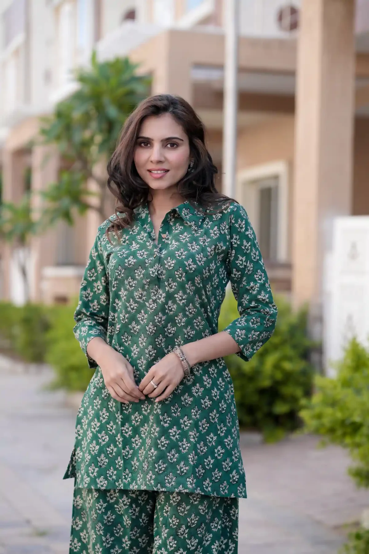 Green Bagru Print Cotton Kurti Plaazo - Image 4