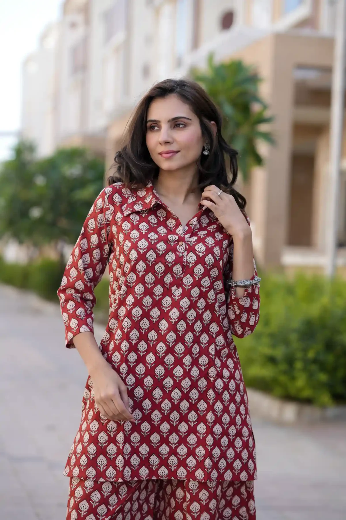 Red Bagru Print Cotton Kurti Plaazo - Image 4