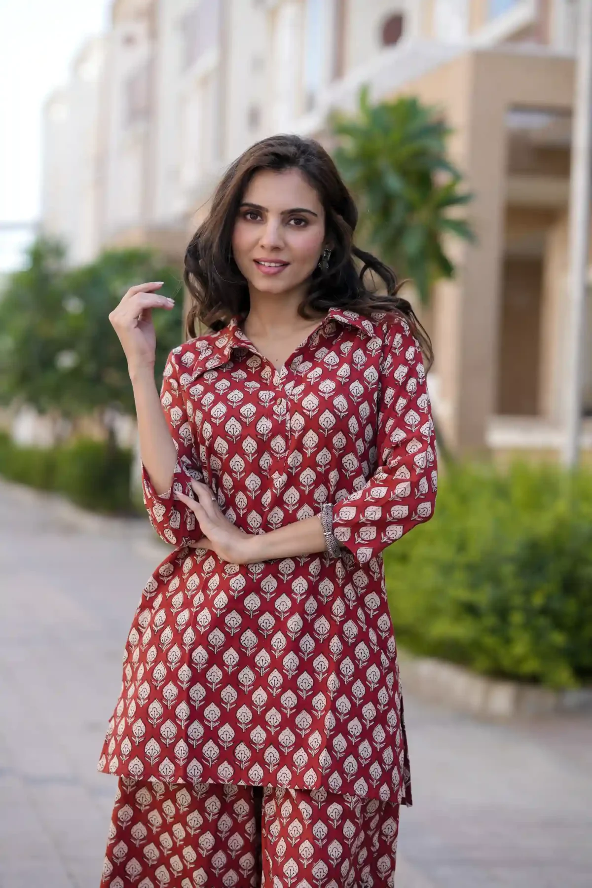 Red Bagru Print Cotton Kurti Plaazo - Image 2