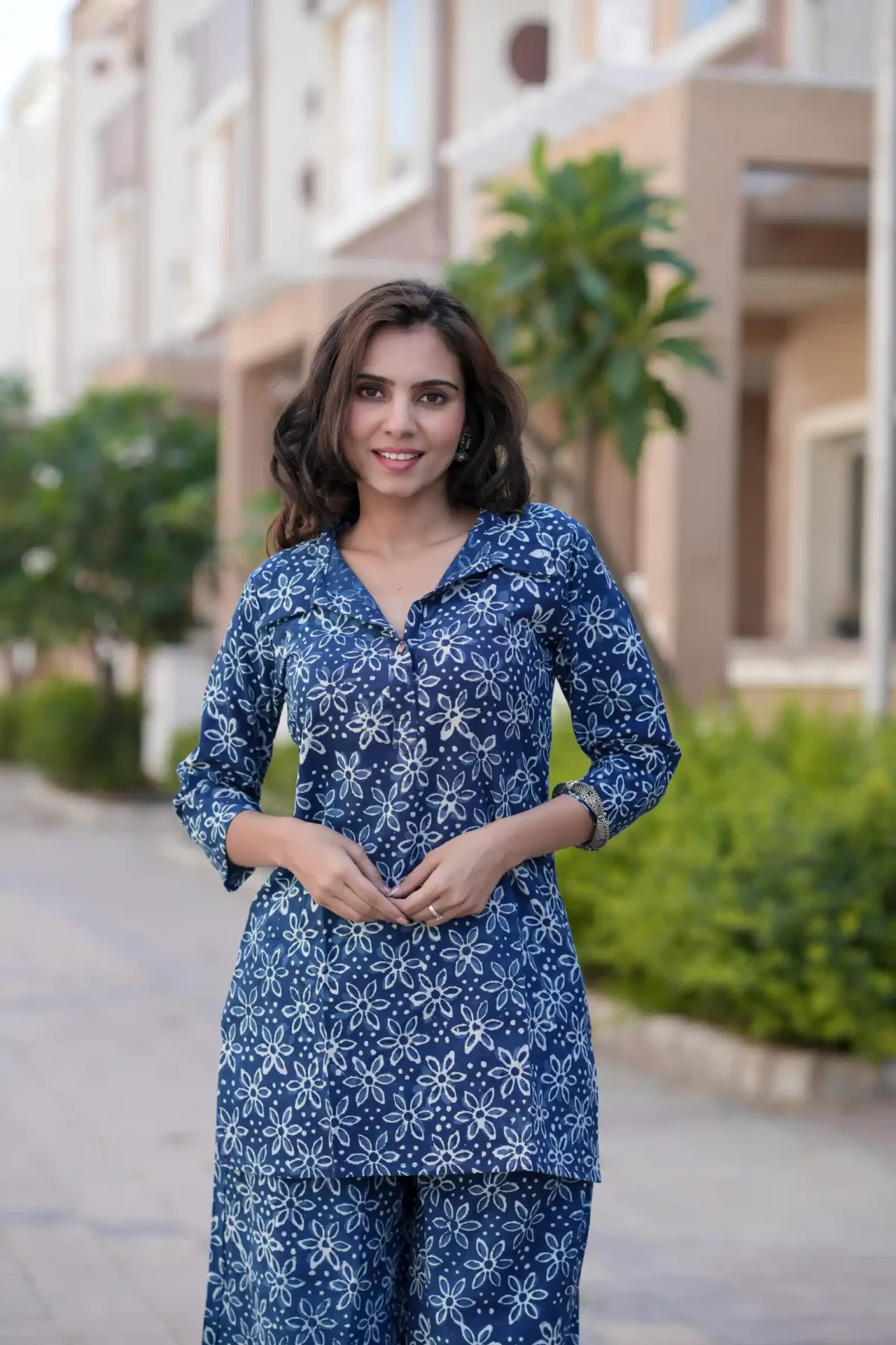 Indigo Daabu Print Cotton Kurti Plaazo - Image 2