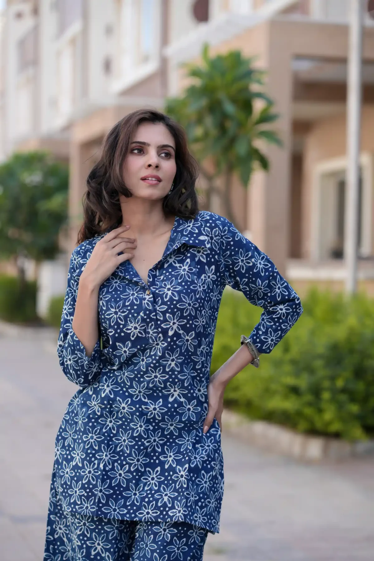Indigo Daabu Print Cotton Kurti Plaazo - Image 4