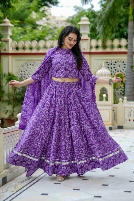 Purple Bagru Print Cotton Lehanga Choli
